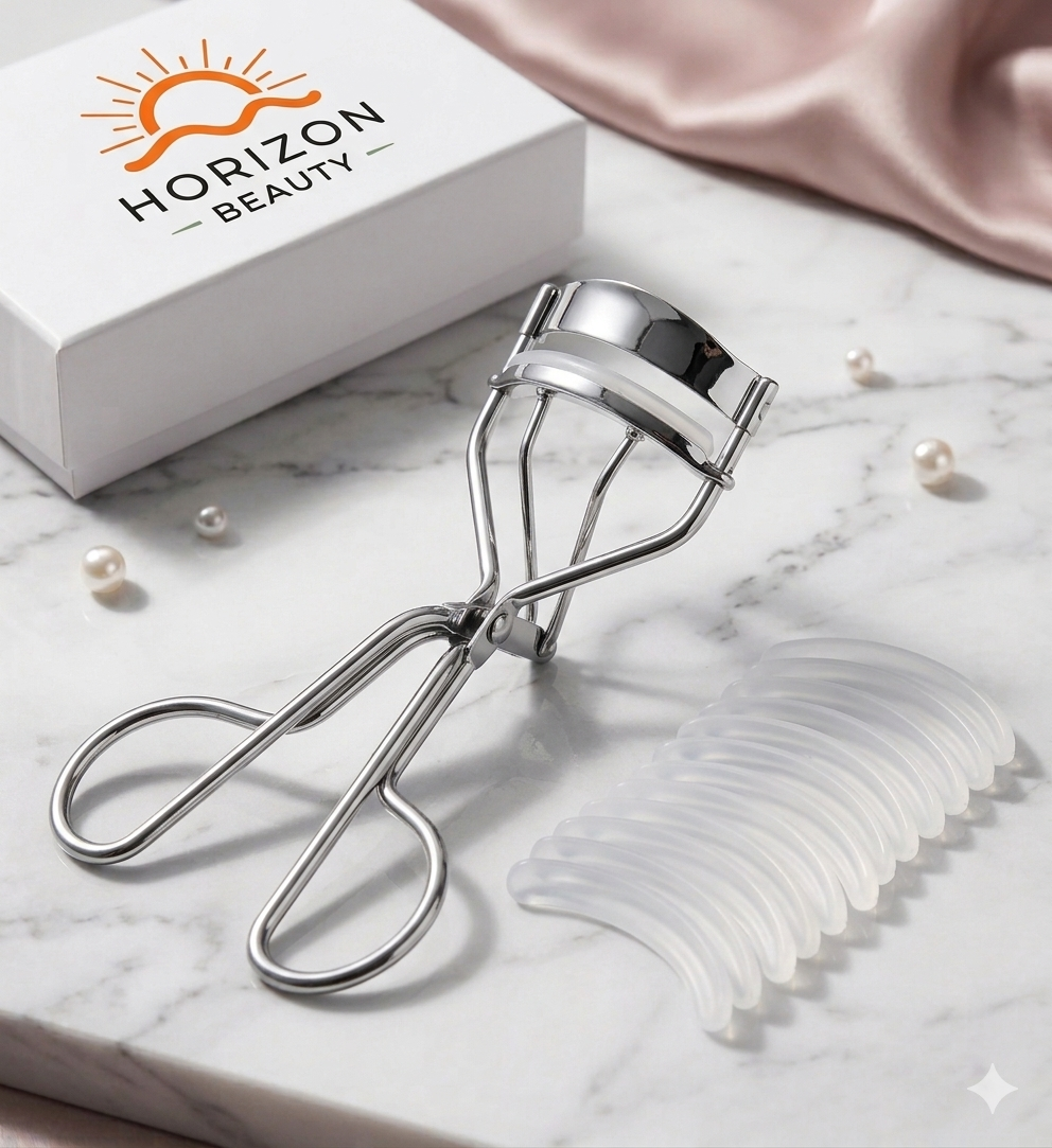 Horizon Beauty Portable Lash Curler (with Built-In Comb & 15-Piece Refill Pack)