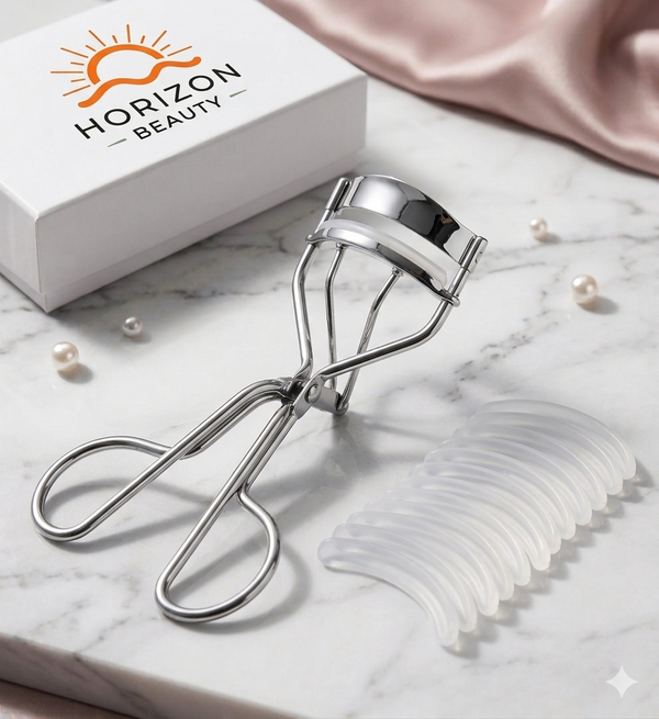 Horizon Beauty Portable Lash Curler (with Built-In Comb & 15-Piece Refill Pack)